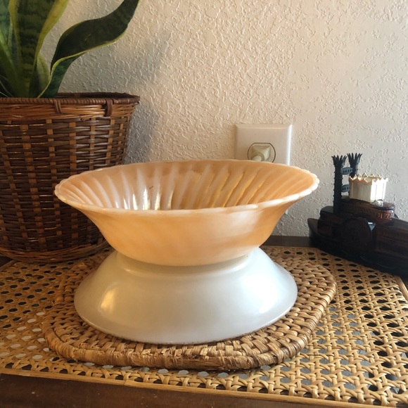 Fire King Dining Fire King Peach Luster Serving Bowl White Swirl